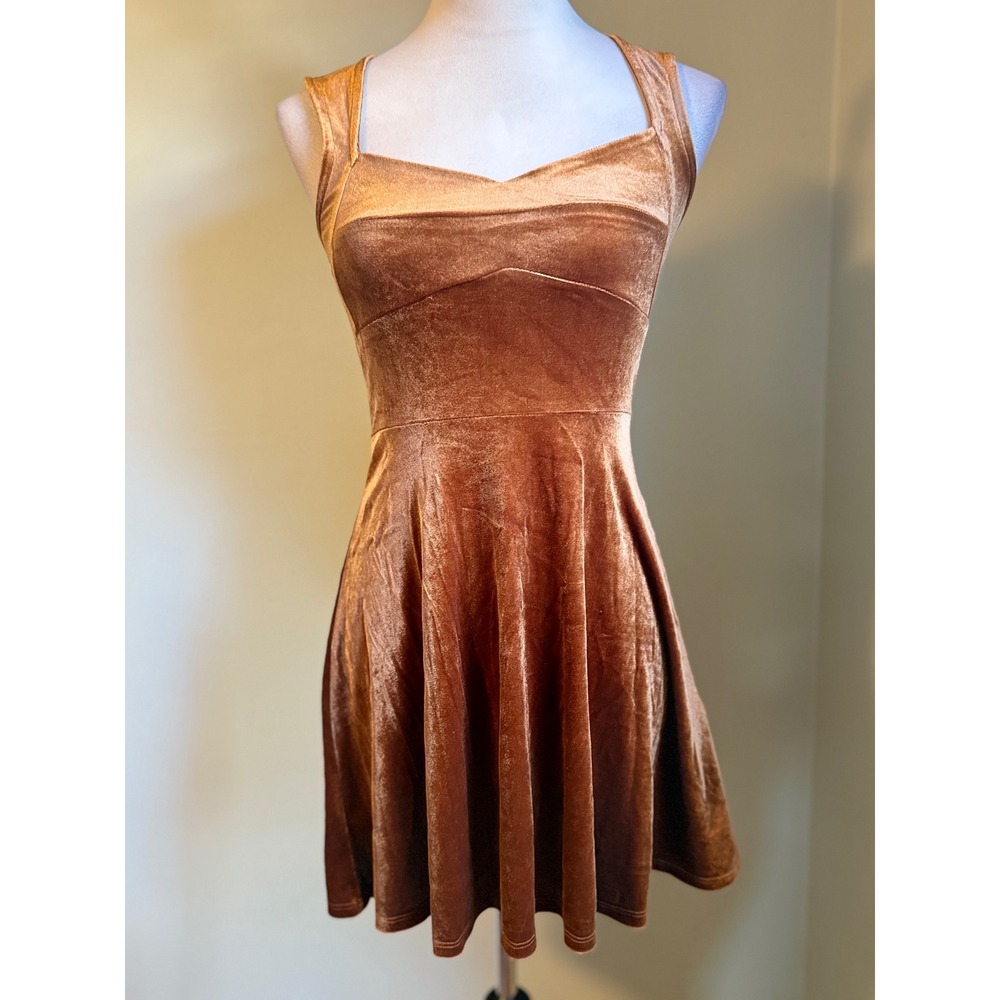 Forever 21 Womens Dress‎ M Brown Velvet Fit Flare Mini Party Y2K boho whimsigoth